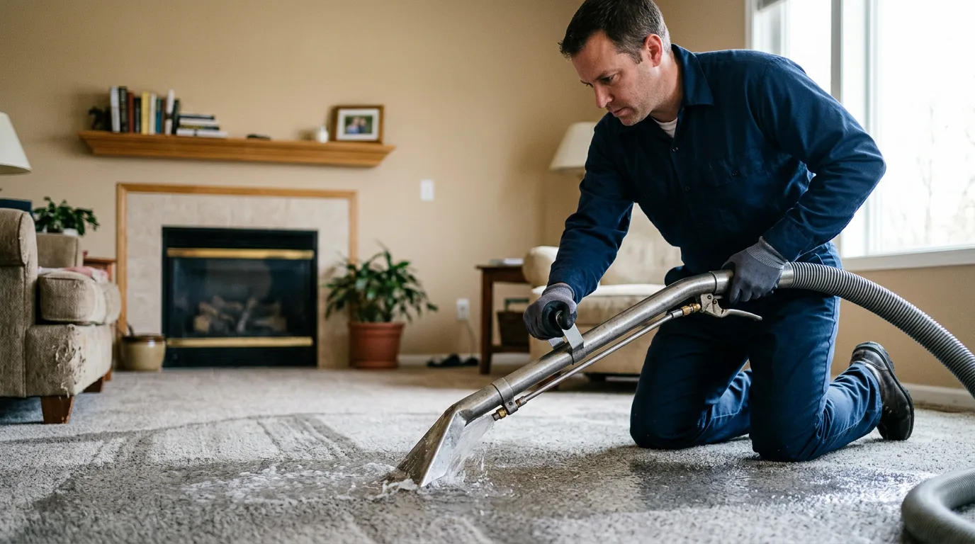 Water damage restoration technician working near Rienzi, MS